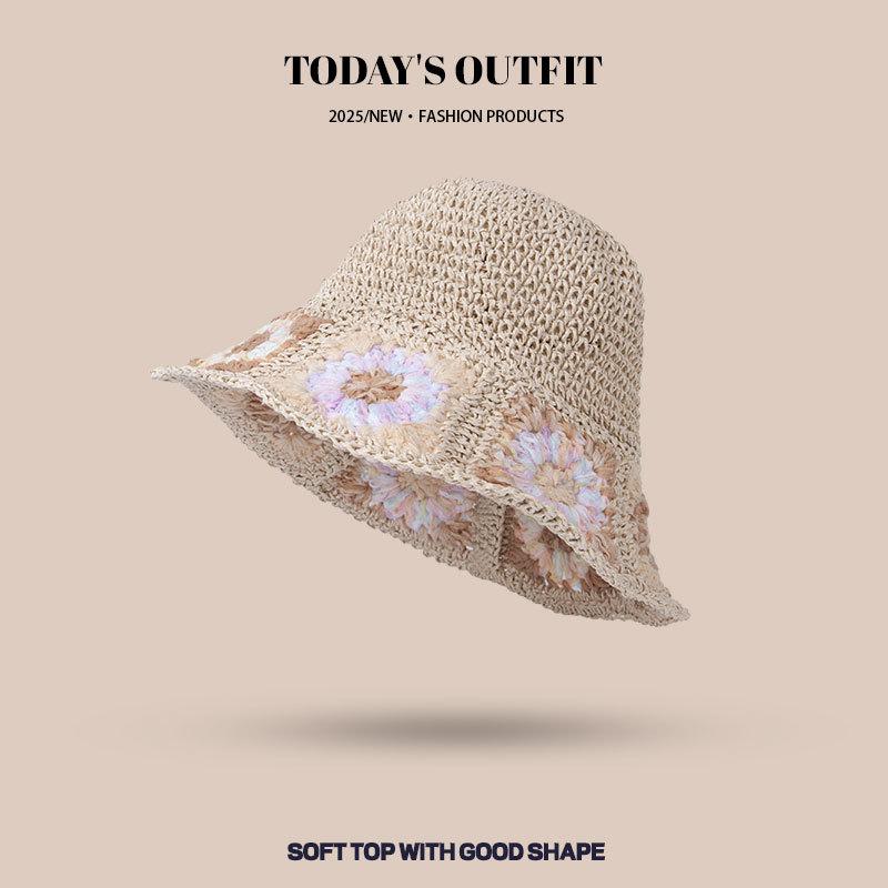 New Spring and Summer Casual Versatile Fisherman Hat Summer Sweet Flowers Hand Woven Straw Hat Travel Sun Protection Sun Hat