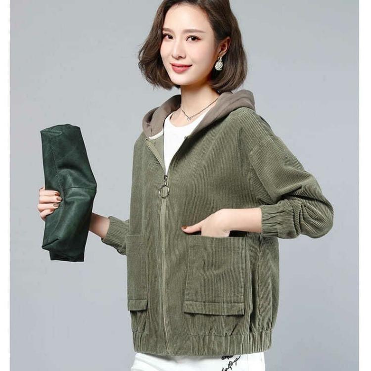 Stylish Women Corduroy Jacket Casual Cotton Coat with Pockets Basic Female Outerwear Fit