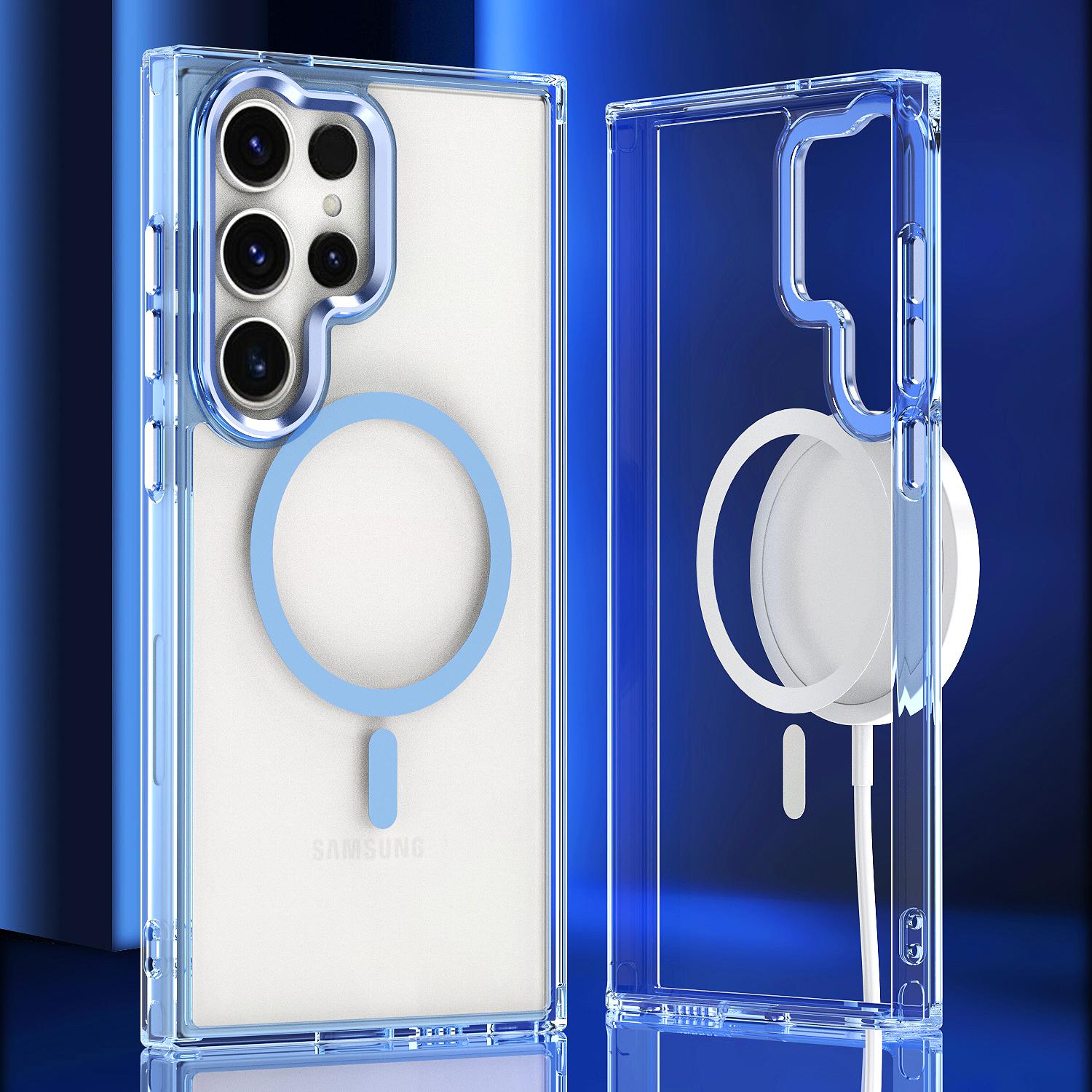 

For Samsung Galaxy S24 Ultra Case Shockproof TPU+PC Clear Phone Cover Compatible with MagSafe Blue