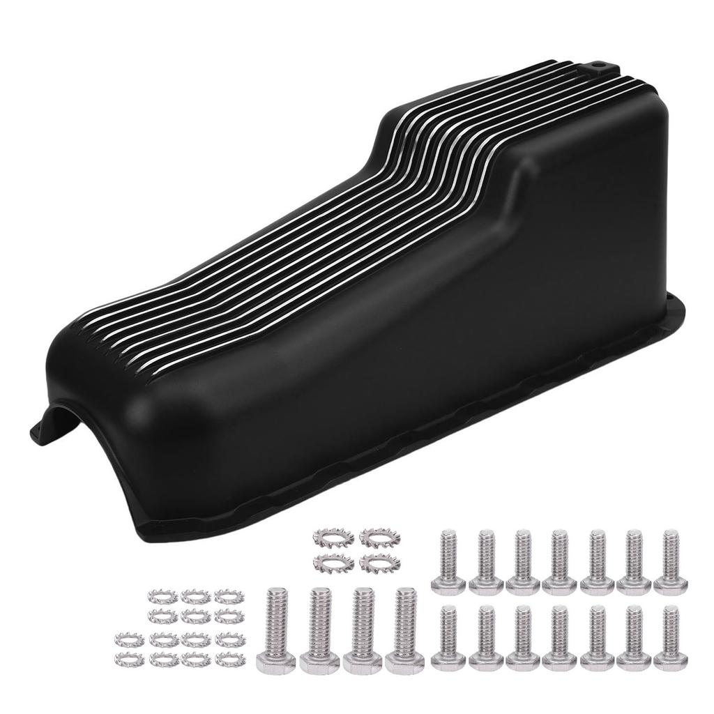 Aluminium Ölwanne Guss Hochfest 4 Quarts Motorölwanne Sumpf Gerippt Schwarz für 2-teiligen hinteren Hauptlagerdeckel 283 302 305 327 350