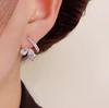 Copper-Plated Gold Curved Zircon Diamond Rhinestone Stud Earrings – Versatile High-End Design for Women