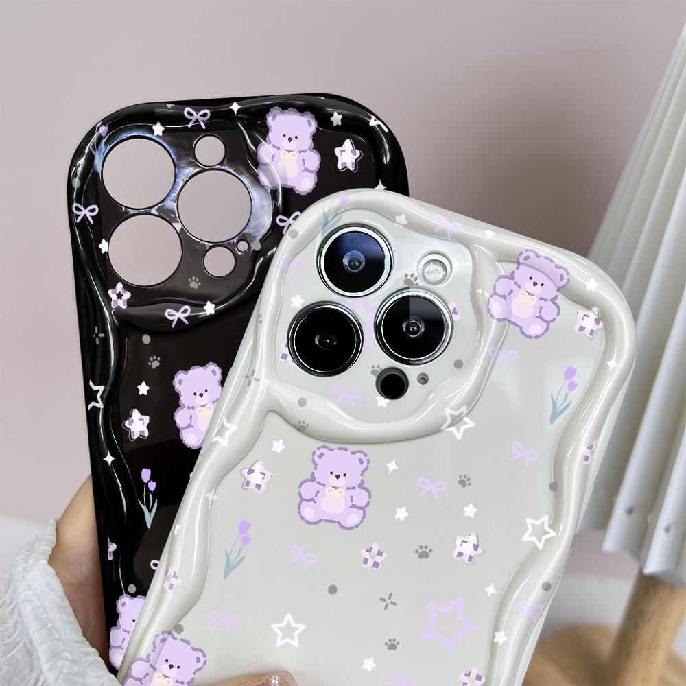 Cartoon Pattern Cream Texture Case Wavy Edge Mykt Silikondeksel Telefonveske til IPhone Samsung Huawei Honor Xiaomi Redmi Infinix Tecno