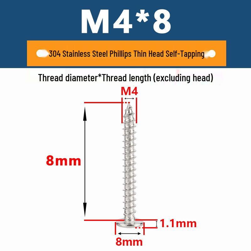 Yigu 304 Stainless Steel Phillips Thin Flat Head Self-Tapping Screw M2-M8, Countersunk Pointed Tail