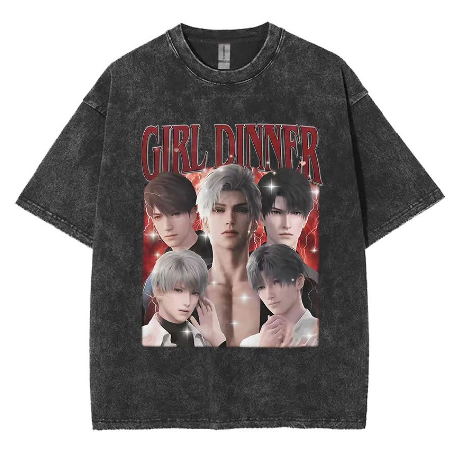 Funny Girl Dinner Caleb Graphic Tee Shirt Love and Deepspace Novelty Cotton T Shirts Fashion High Quality Vintage Washed Women T-Shirt