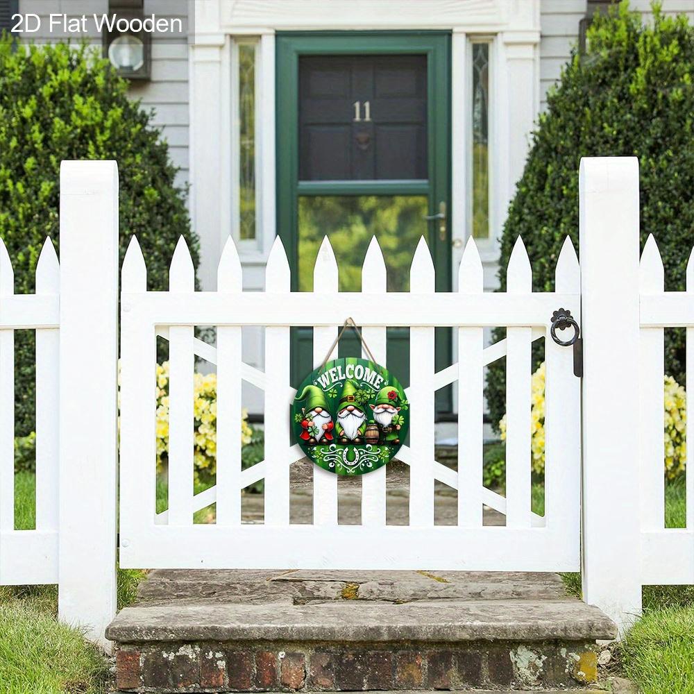 2D Flat, 1pc St. Patrick's Day Welcome Sign, Green Clover Gnome Wooden Ornament, Perfect for Patio Wall Front Door and Hallway Hanging Decoration