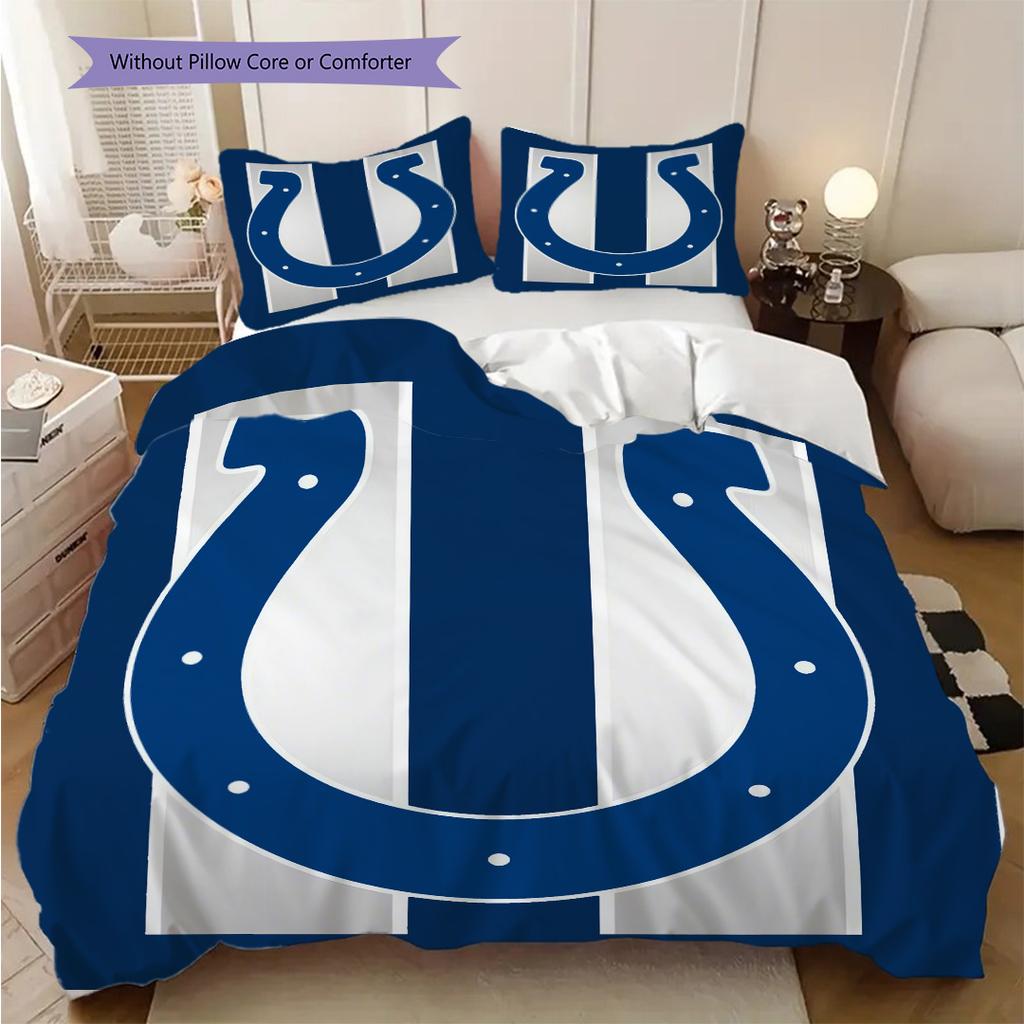 Indianapolis Colts Pattern Bedding Quilt Set Quilt Cover Pillowcase Home Decoration Birthday Gift (1 * duvet cover + 2 * pillowcase, without core)