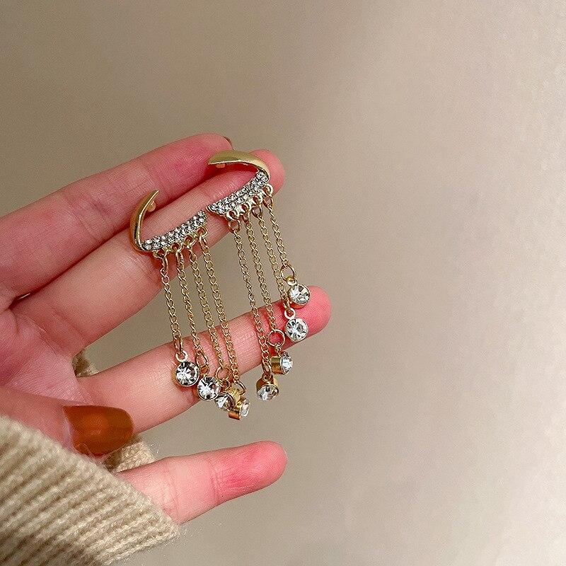 Statement Fashion Irregular Metallic Rhinestones Tassel Long Earrings For Women