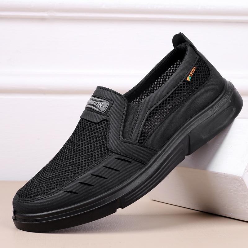 

Большие старые пекинские тканевые туфли - мужская дышащая повседневная обувь на мягкой подошве для людей среднего и пожилого возраста на весну/осень (Размер 47) 23-A1W, Net, Size 46 чёрный