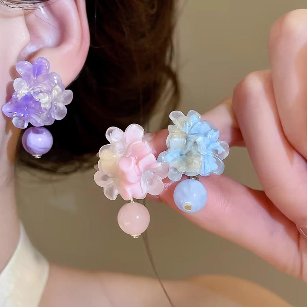 1pair Resin Fabric Fabric Flower Earring Contrasted Blush-colored Ear Accessories Women Girl