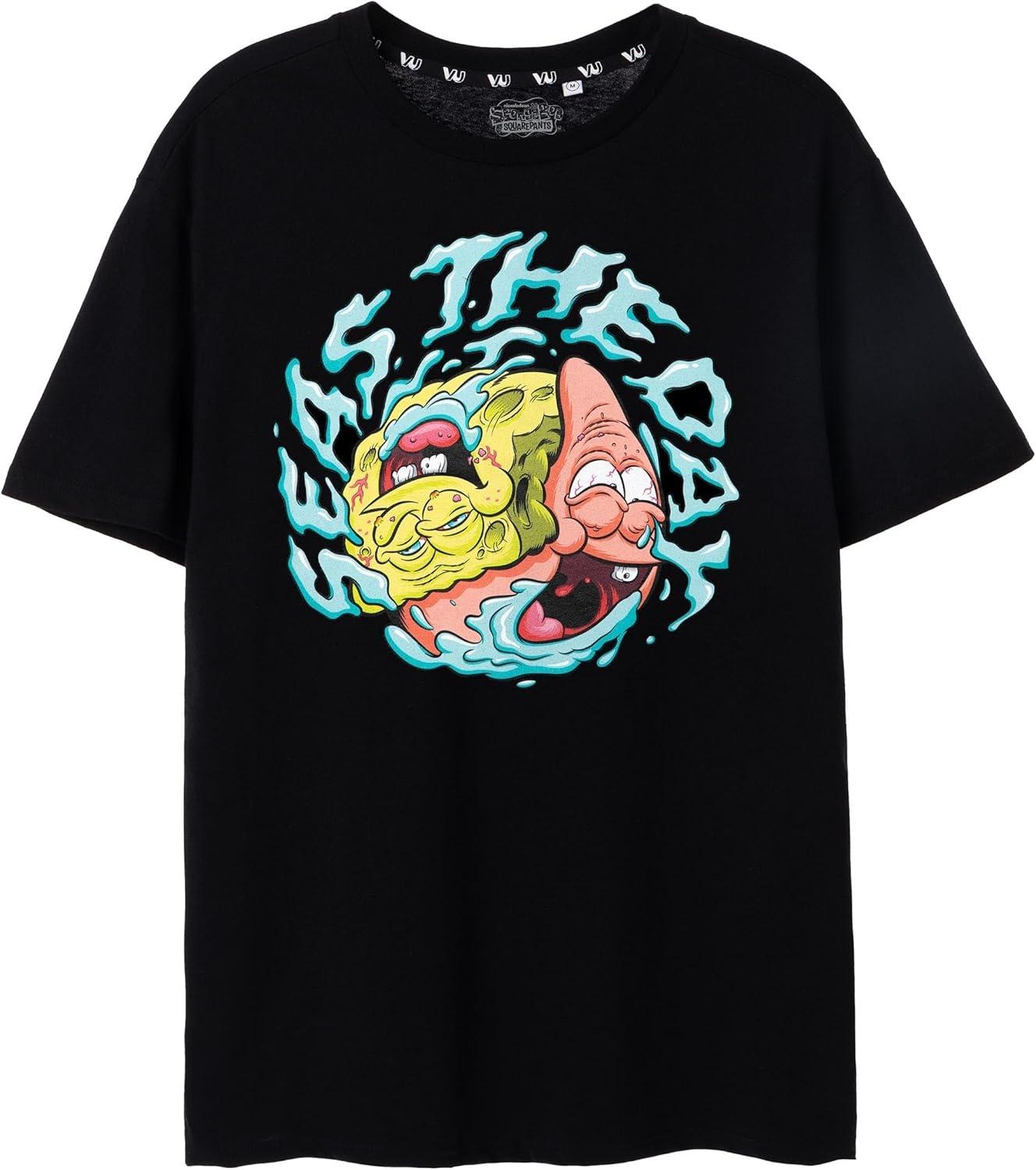 

SpongeBob SquarePants Mens T-Shirt _ Seas The Day Spongebob & Patrick Black Short Sleeve Tee _ Cartoon Series Gift for Him XXXXXL чорний