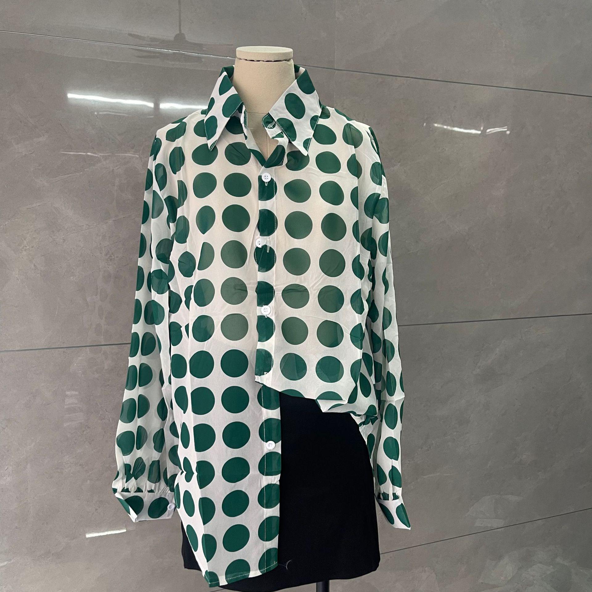 

Женская разноцветная шифоновая блузка в горошек - с длинным рукавом, универсальный весенне-осенний дизайн XXL (135 lbs recommended)