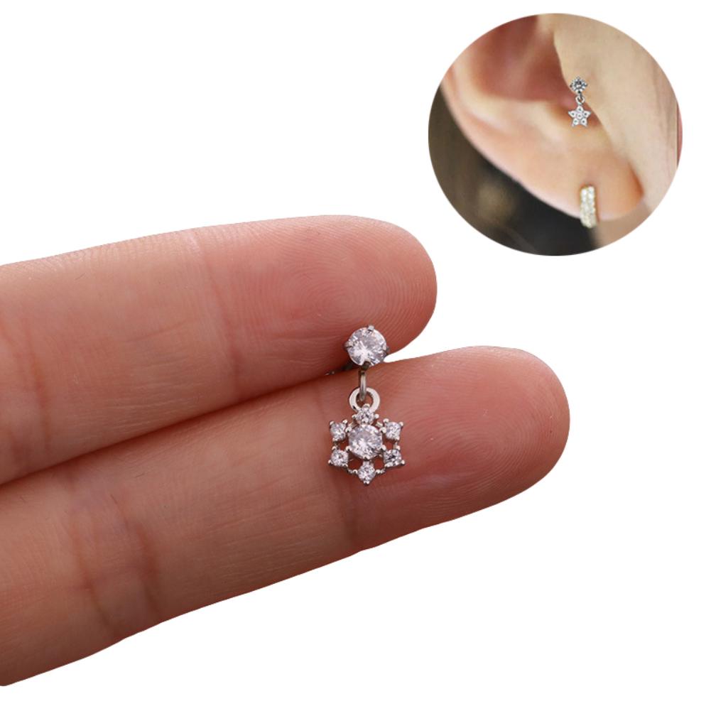 1 pièce de clou d'oreille pendant en forme d'étoile et de fleur en oxyde de zirconium pour femme