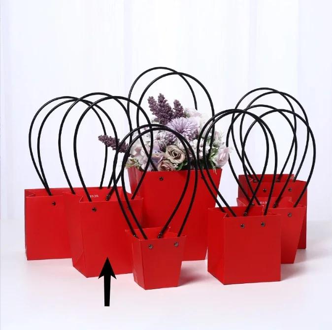 Paper Box Pink Kraft Paper Tote Bag Square Gift Bag  Flower Shop Supplies Valentine's Day Party 10pcs Fresh Flower Packaging