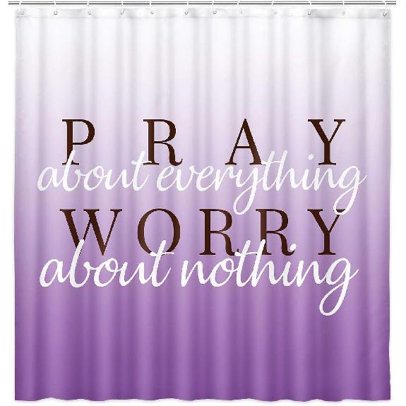 Wathon Purple Shower Curtain, Lilac Purple Shower Curtains for Bathroom with Inspirational Quotes, Cloth Fabric Bathroom Decor Set with Hooks Modern