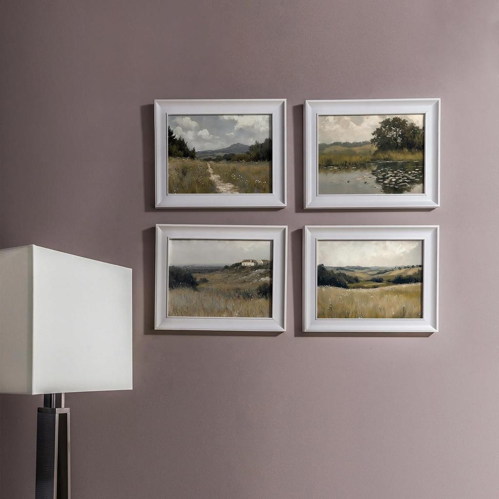 Gatheroad Landscape Art 8x10 Inch, Set of 4 Unframed Country Wall Art, Vintage Farmhouse Prints and Nature Wall Art for Living Room & Bedroom