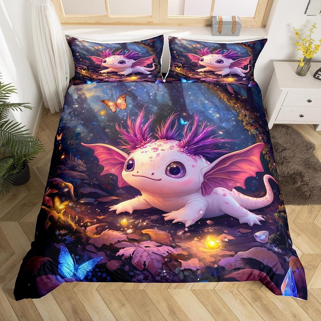 Comforter Kids Axolotl Full Kingcute Ocean Animal Bedding Set Marine Life Romantic Comforter Pink Coral Plant Bed
