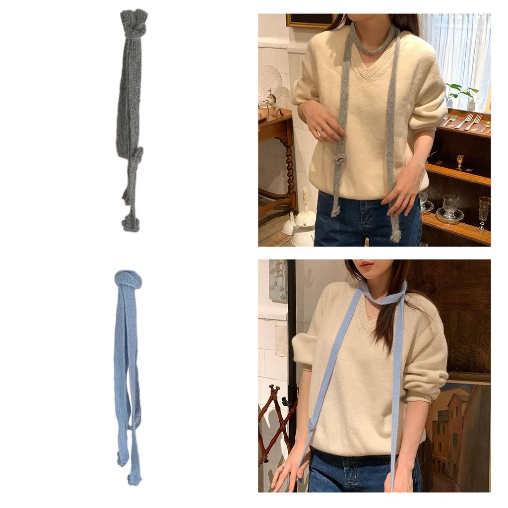 Women Skinny Scarf Flower Choker Thin Knit Belt Long Tie Scarf Bag Handle Wrap Choker Elegant Scarf Decoration