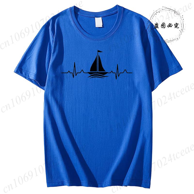 Unisex Unisex TShirt Sailing Heartbeat Print T Shirt Boating Graphic Harajuku Streewear Clothes Causal Female Y2K Tops Tee Clothing