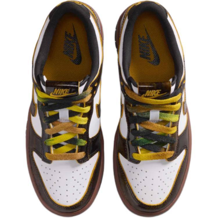 New Nike Dunk Abrasion Resistant Low Top Kids' Skateboarding Shoes White/Black/Animal Brown Teenagers HQ9294-100