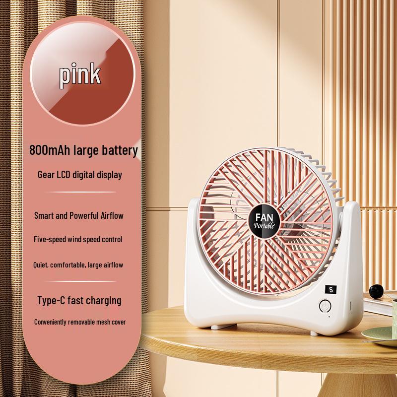 

Ultra-Quiet Rechargeable Desktop Fan - Strong Wind, Long Battery Life for Home, Dorm, Office, and Outdoor Use 800mAh Battery