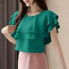 ZANZEA Women Casual Round Neck Summer Short Sleeve Ruffles Blouse