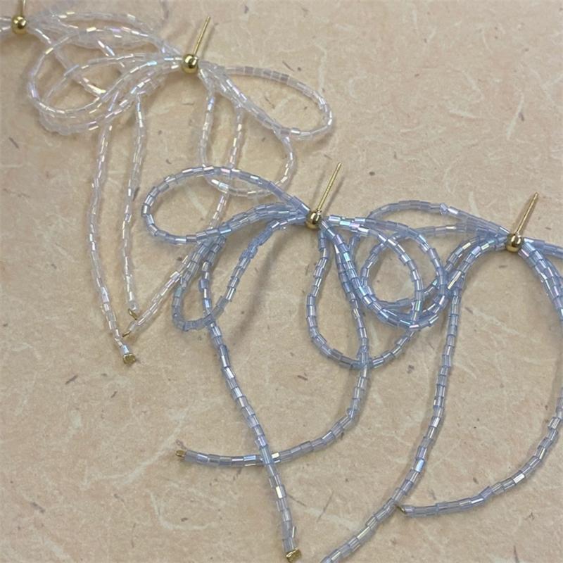 Exquisited Beaded Bowknot Drop Earrings Simple Dangle Earrings Fashion Tassels Drop Earrings Jewelry Small Hoop Earrings