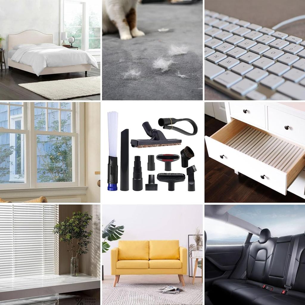 11 PCS Universal 1 1/4 Inch Vacuum Attachments Kit for Shop Vac Accessories with Vacuum Brush Attachments, Flexible Crevice Tool, Hose Adapters for 2