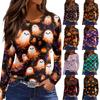 Women's Halloween Print Long Sleeve Round Neck Top with Split Hem