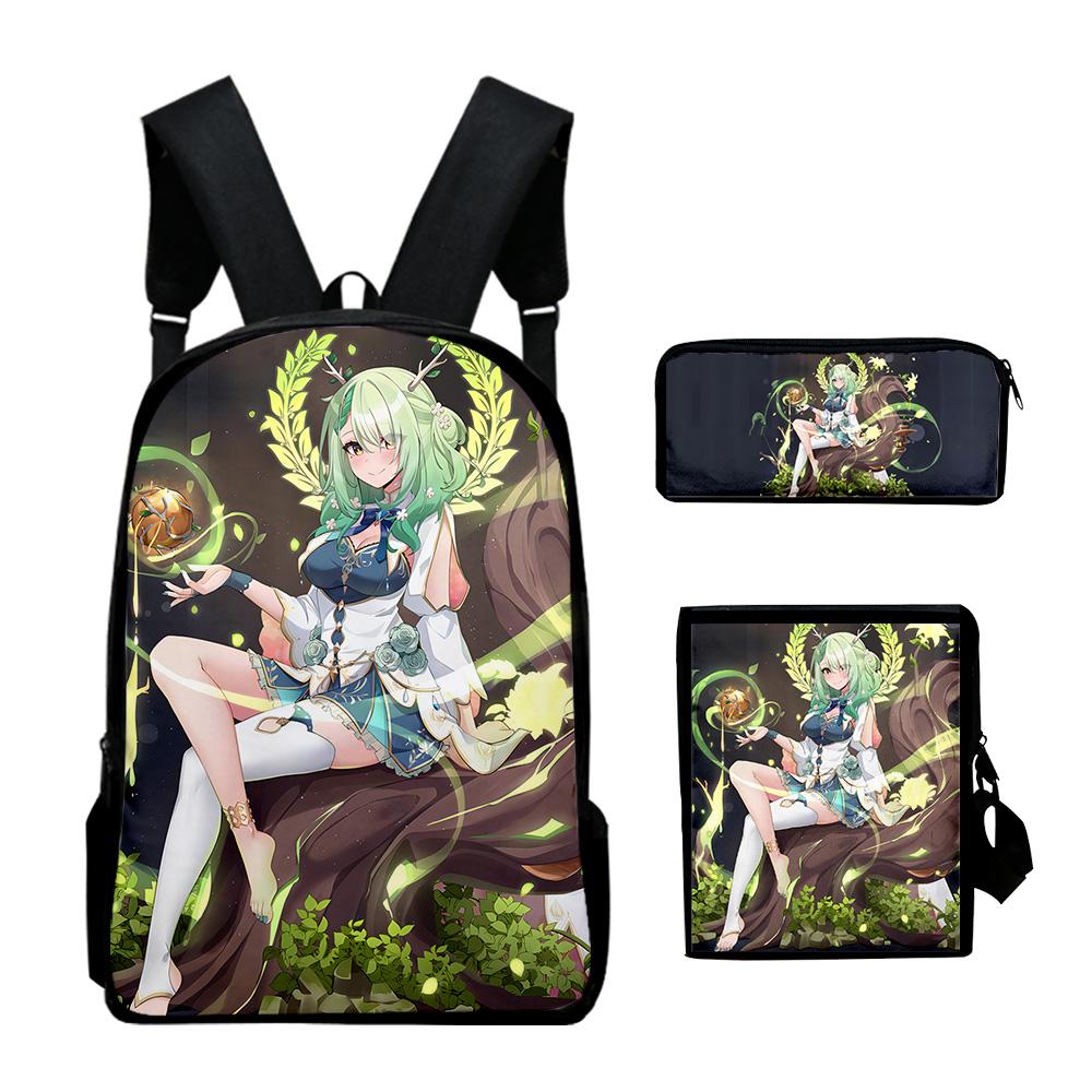 Classic Hololive VTuber Ceres Fauna 3D 3pcs/Set Pupil School Bags Laptop Daypack Backpack Inclined Shoulder Bag Pencil Case