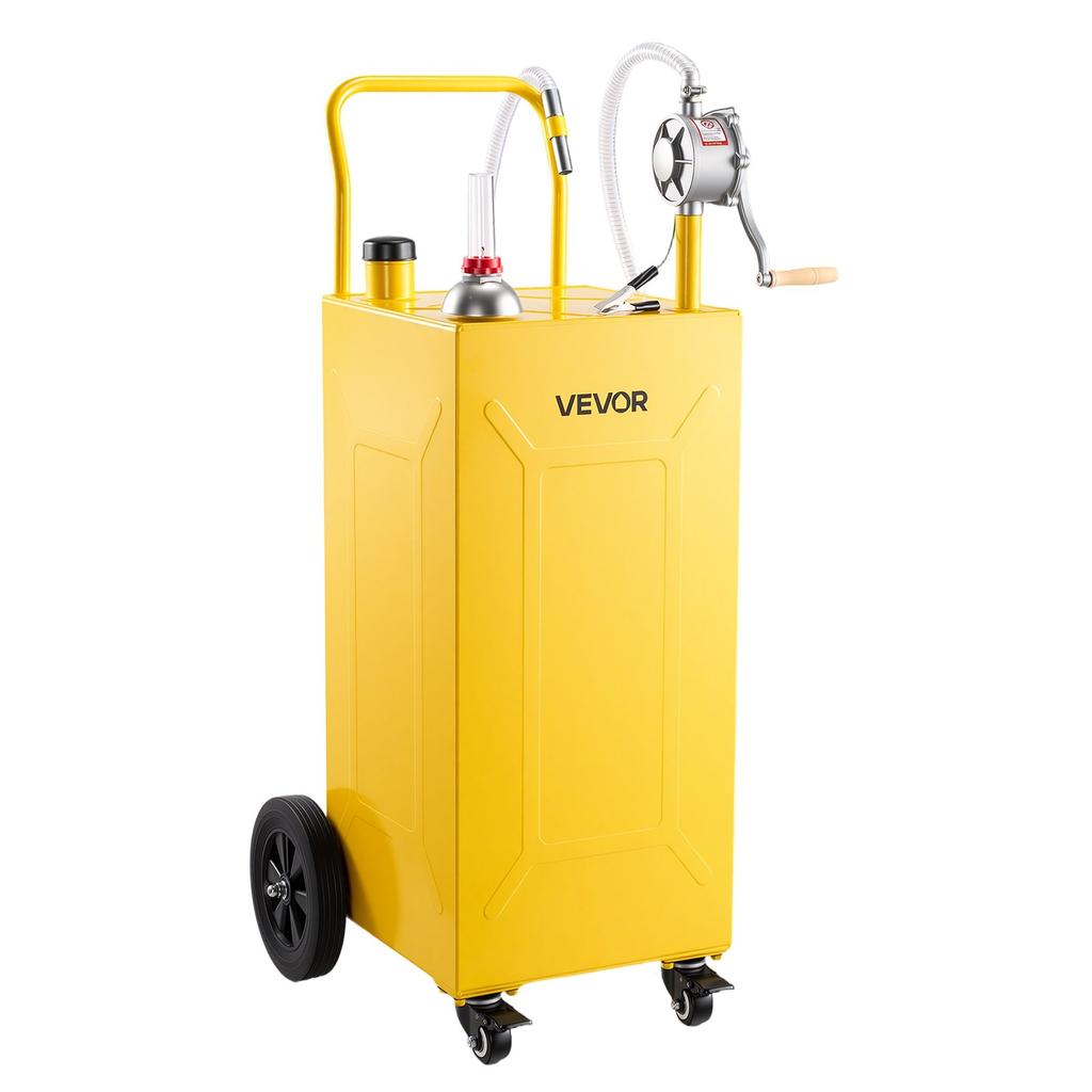 VEVOR 132,5L Kraftstoff-Benzinkanister, Kohlenstoffstahl, Tragbarer Kraftstofftransfer-Lagertank mit manueller Pumpe und 4 Rädern, Benzin-Diesel-Kanisterbehälter, für Autos