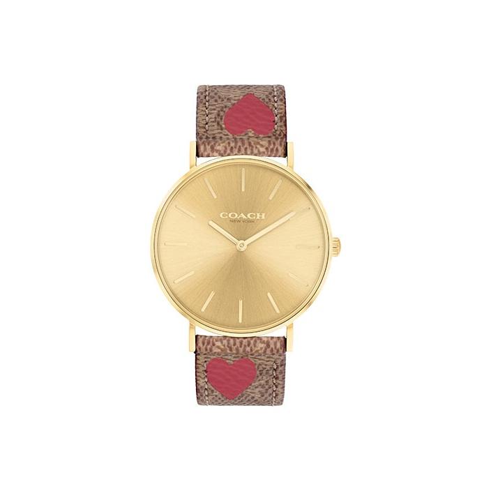 Coach Perry Series Watch Quartz Movement Leather Strap 36Mm Gold Dial Women watches 14503886 14503886