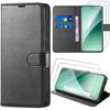 Hülle für Xiaomi 15 Pro, Flip Case Stoßfestes Kunstleder Schwarz mit Kartenfach + 2 Panzergläser