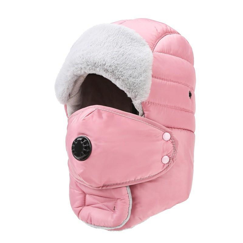 Womens Winter Warm Fleece-lined Hat With Face Cover Windproof Skiing Cycling Cap Adjustable Fit