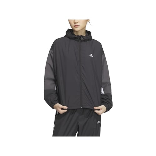 Adidas Jersey Top Color Block Loose Fit Windbreaker Jacket IEH78 Women's Black/Gray Five/White (IK9873) J/XL