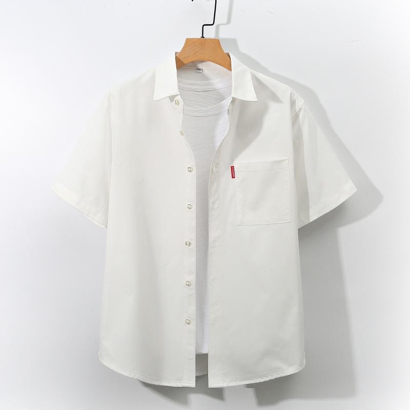 

Men Turn Down Collar Chest Pocket Short Sleeve Solid Casual Button Up Shirt M белый