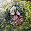 American Flag Dog Design 2D Metal Wind Chime for Outdoor Garden Patio Indoor Decor Holiday Festival Party Gift Rotating Wind Spinner