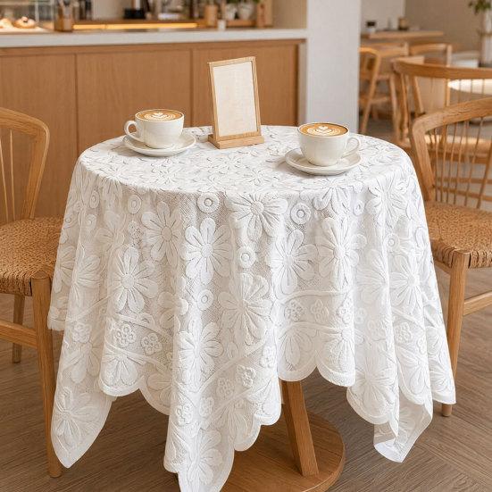 Jacquard Round Tablecloth, Sunflower Pattern Decorative Table Cloth, Lace Fabric Dinner Table Cover for Wedding Party Restaurant Banquet Decor