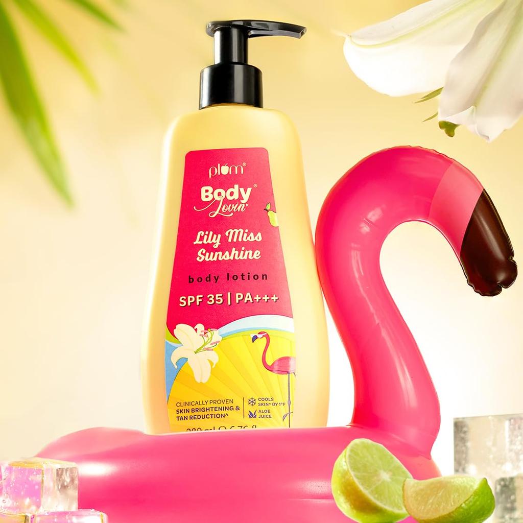 Plum BodyLovin Lily Miss Sunshine SPF 35 PA+++ Body Lotion No White Cast Long Lasting Hydration Fruity Floral 200 ml