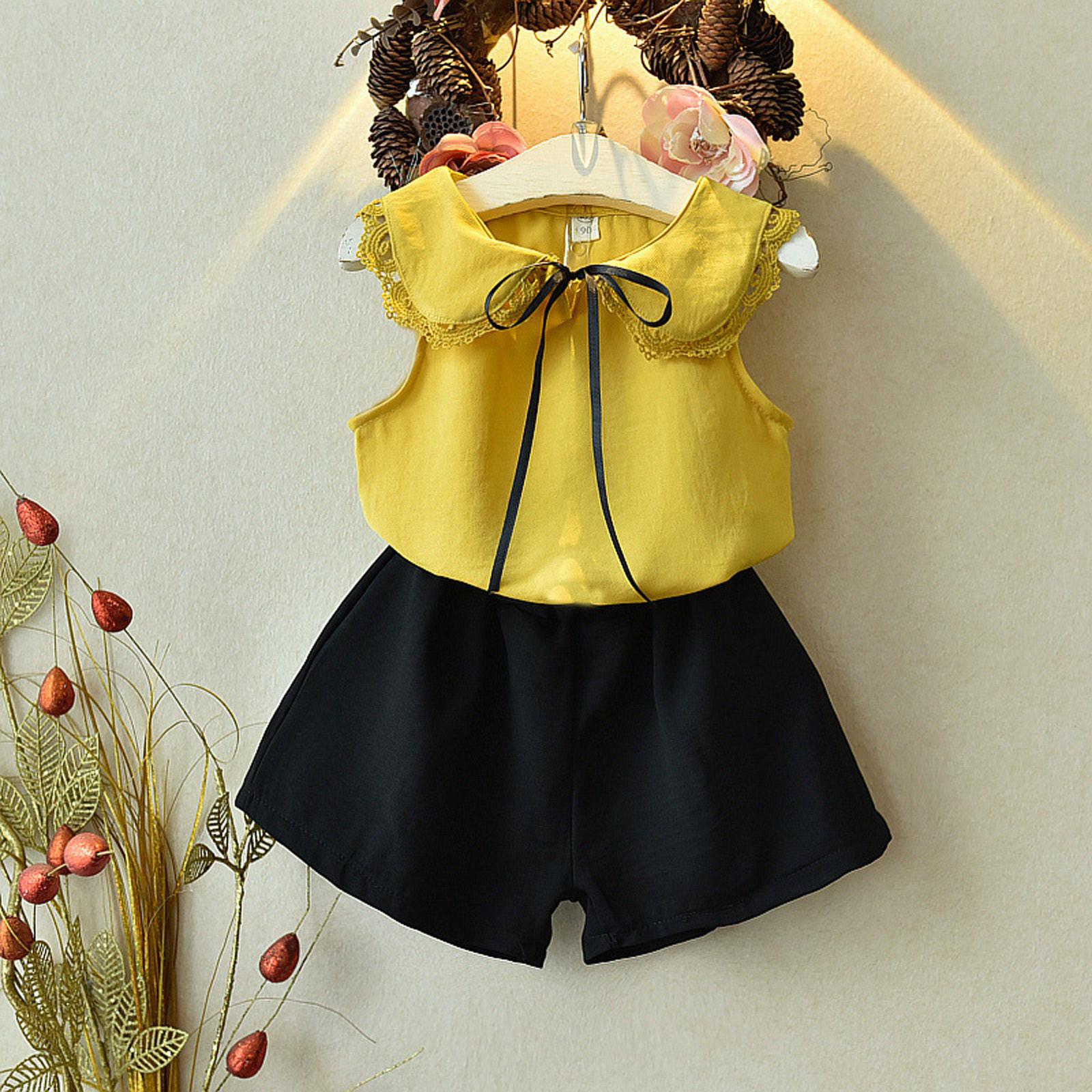 

Комплекты одежды для девочек, новая летняя футболка + штаны, комплекты из 2 предметов для детей, наряды 90 жёлтый