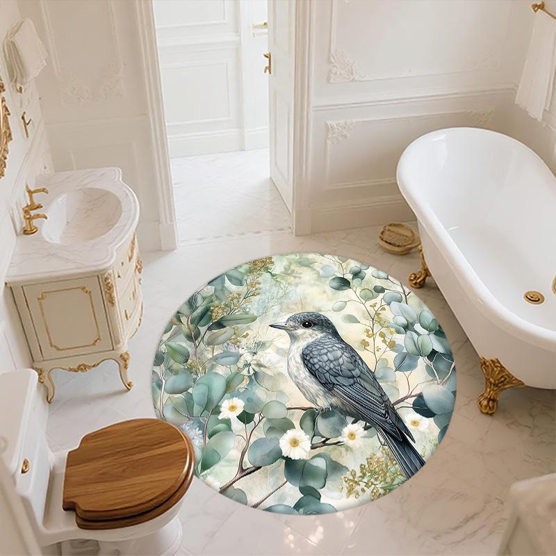 Leaf Bird,Round Area Rug,Carpet Rug for Living Room Bedroom Sofa Playroom Decor,Non-slip Floor Mat