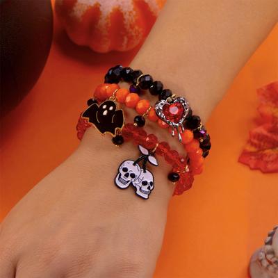 Bracelets perlés d'Halloween pour femmes Citrouille Bracelet extensible empilable Mignon Accessoires de costume d'Halloween effrayants