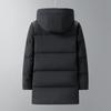 Men's Mid-Length Hooded Black Down Jacket - Thickened Winter White Duck Down Coat for Warmth