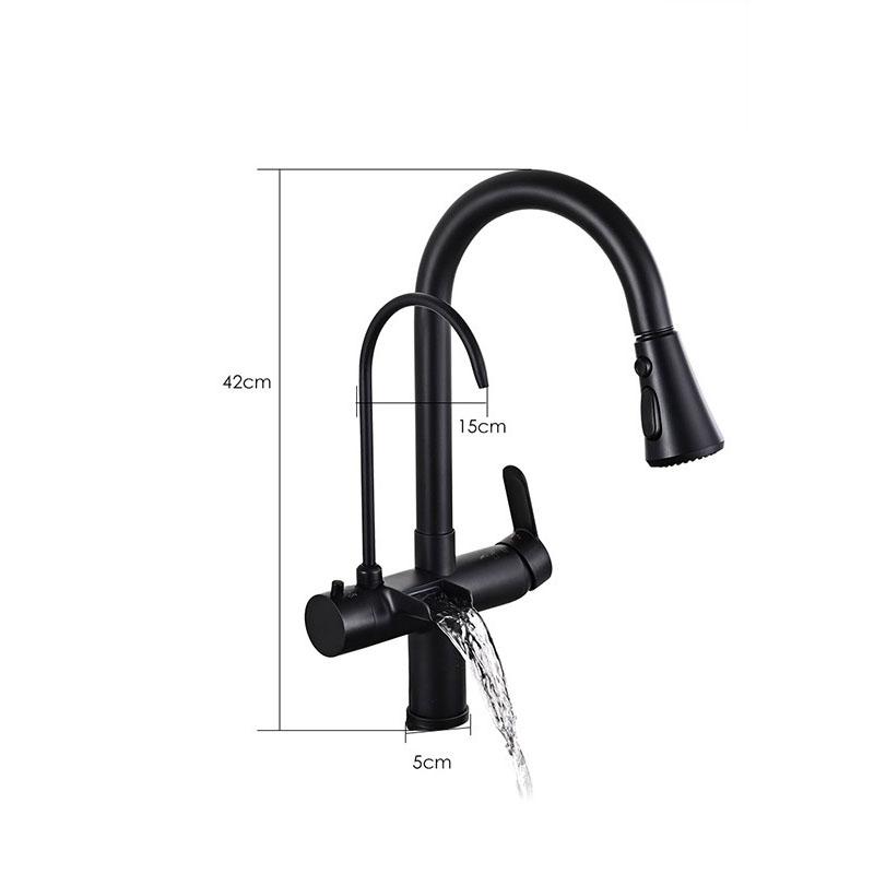 

Черный фильтрованный кухонный смеситель с выдвижным изливом и каскадным потоком, кухонный смеситель для мойки, краны для очищенной питьевой воды чёрный