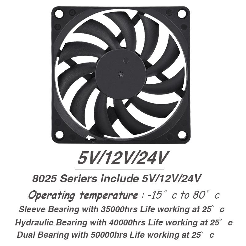 2PCS YOUNUON 80MM 5V USB 80x80x10mm 8cm 5V 12V 24V 8010 2PIN 3PIN Brushless DC Cooling Cooler PC CPU Computer Case  Fan Cooler 5V Sleeve 2P-XH2.54 чёрный