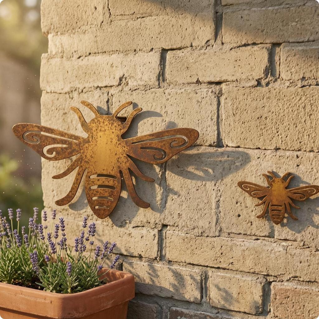 Abeja Metálica Calada Miel Envejecida Abeja de Miel Decoración de Jardín para Maceta