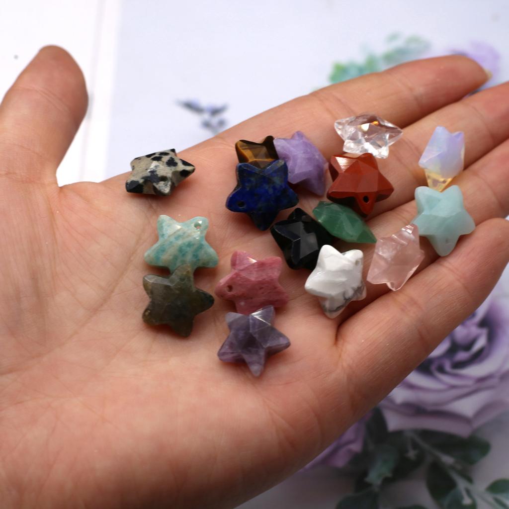 1 Stück, Boho-Reiki-Heilkristall-Anhänger, Pentagramm-Naturstein, Amethyst-Edelstein-Anhänger zur Schmuckherstellung, Zubehör, DIY-Weihnachtsgeschenke, 15 x 15 mm