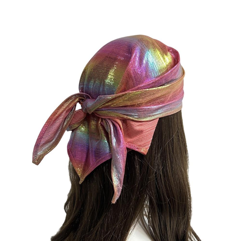 Retro Metallic Shiny Head Scarf Blingbling Style Punk Head Scarf Triangle Head Scarf  For Women