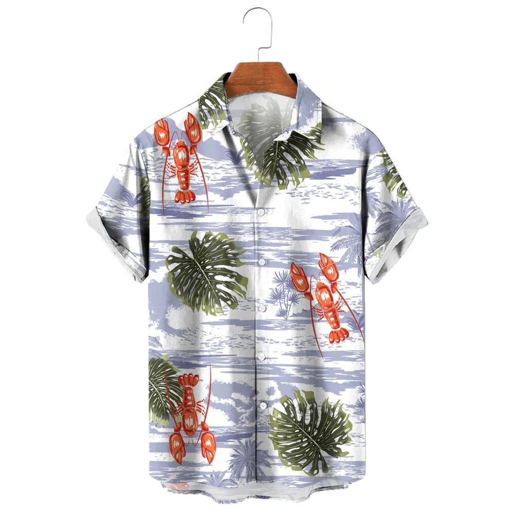 

Новая мужская рубашка с принтом большого лобстера, гавайская мужская повседневная рубашка с лацканами, удобная мужская рубашка с коротким рукавом, большой размер, модная 5XL