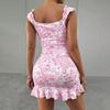 Damen Frühling und Sommer Sexy Süße Busted Floral Design Kurze Kleider