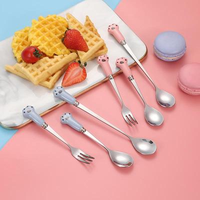 Cartoon Children's Stainless Steel Long Handle Spoon & Fork Set